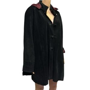 Vera Pelle Vintage Italy Suede Leather Jacket Coat Removable Hood Womens Medium